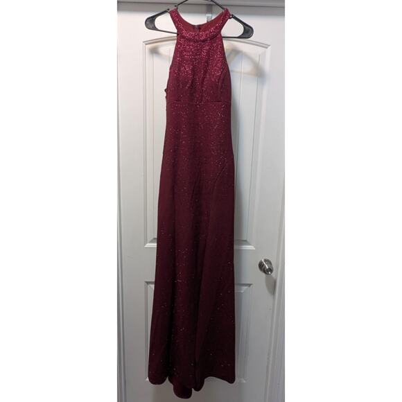 HONEY & ROSIE Womens L Maroon Sparkle Long Formal Dress Prom Homecoming - Picture 1 of 12